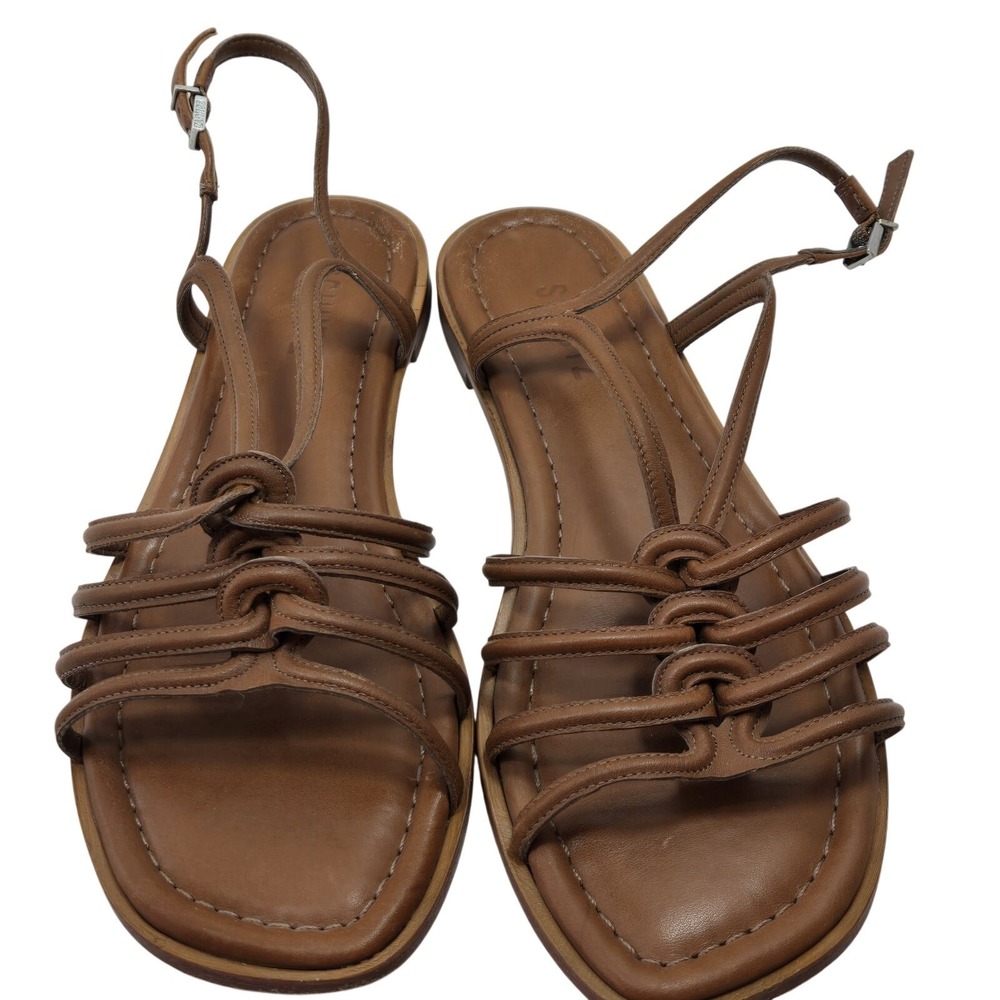 Schutz Octavia Flat Sandals Womens 9 Brown Leather Caged Strappy Minimalist Braz - Picture 6 of 16